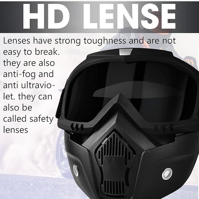 Cycle Guru" Bicycle and Motorcycle Helmet Face Mask Detachable Anti-Fog Windproof Motorcycle Goggle Mask 2 Ways Use UV Protection Face Mask