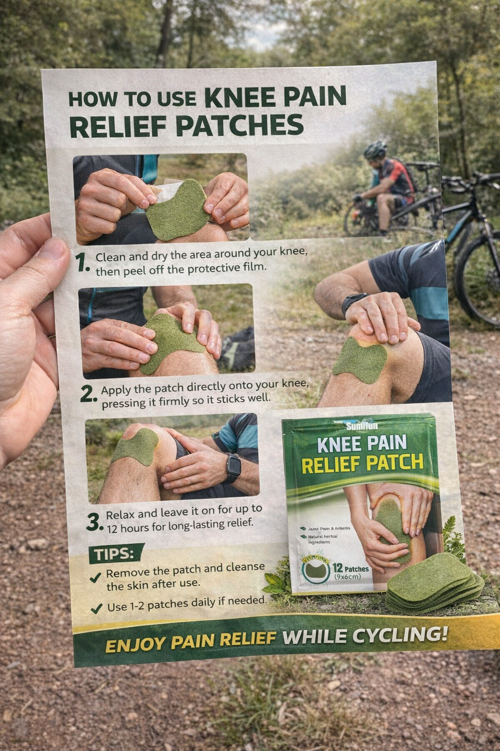 CycleGuru" Herbal Knee Pain Relief Patch — Joint Support for Cyclists & Daily Use