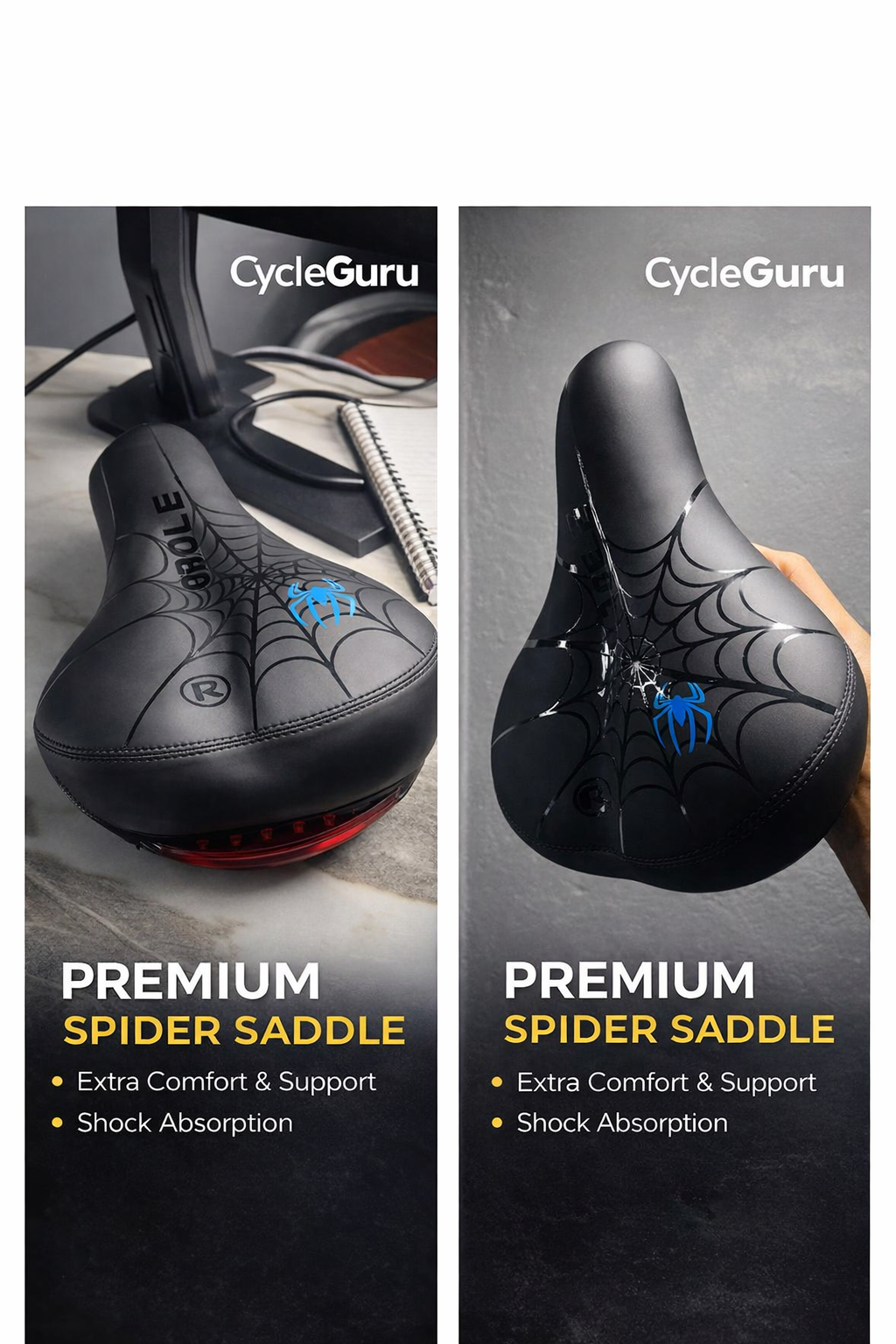 CycleGuru Premium Spider Saddle – Extra Comfort Seat with Tail Light & Shock Absorption