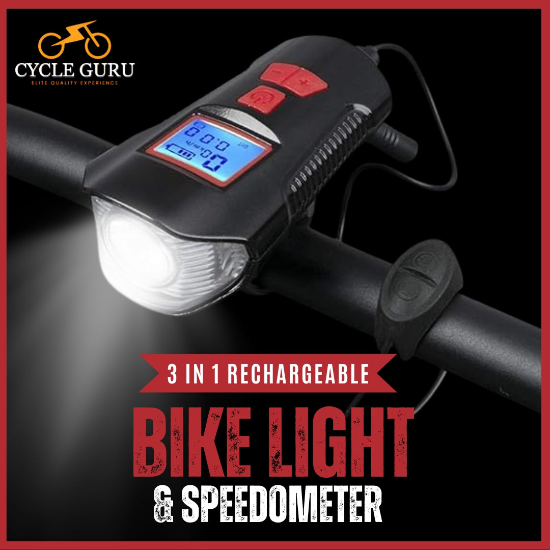 Cycle Guru" 3 in 1 Rechargable Bike Light And Speedometer With Horn