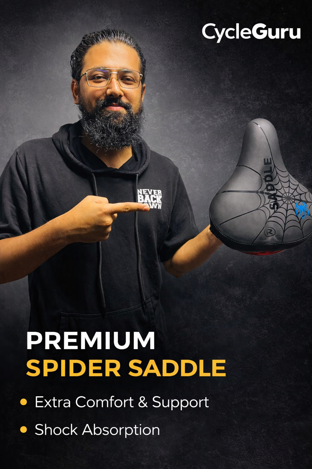 CycleGuru Premium Spider Saddle – Extra Comfort Seat with Tail Light & Shock Absorption