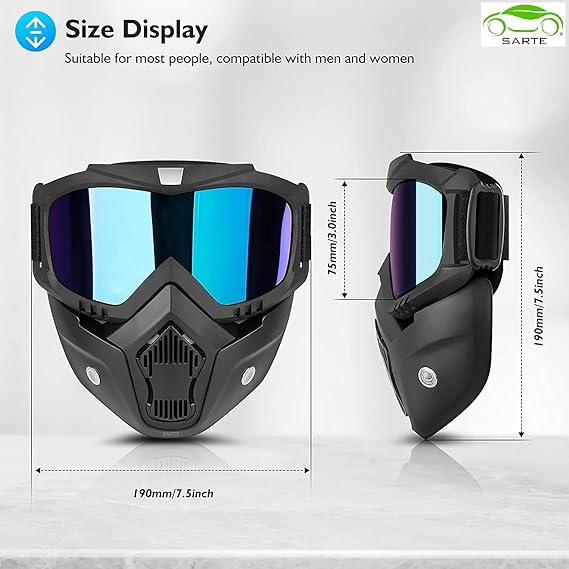 Cycle Guru" Bicycle and Motorcycle Helmet Face Mask Detachable Anti-Fog Windproof Motorcycle Goggle Mask 2 Ways Use UV Protection Face Mask