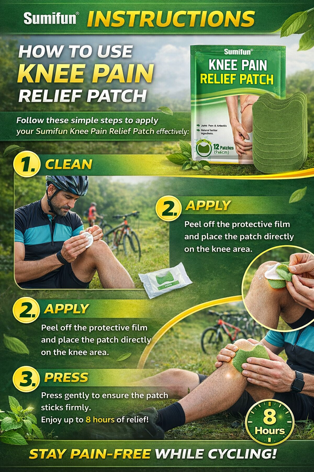 CycleGuru" Herbal Knee Pain Relief Patch — Joint Support for Cyclists & Daily Use